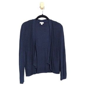J JILL Sweater Cropped Open Cardigan Cotton Long Sleeve Lightweight Blue Size L
